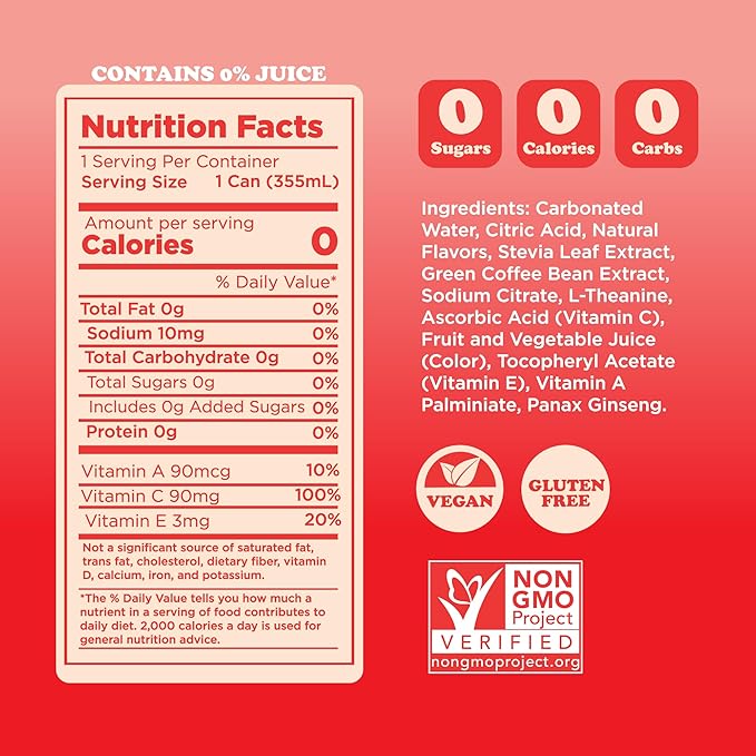 FEEL Zero Sugar Natural Energy Drink – Strawberry Guava 140mg Plant-Based Caffeine with L-Theanine for Focus Vitamin C for Immunity Vegan Non-GMO No Artificial Sweeteners 12 Fl Oz Cans (12-Pack)