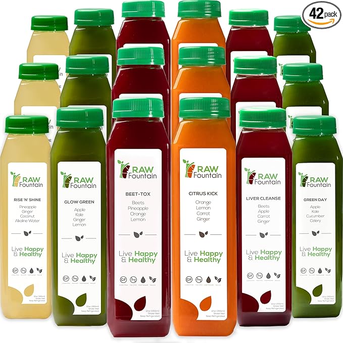 7 Day Juice Cleanse by Raw Fountain All Natural Raw Detox Cleanse Cold Pressed Juice Fast Great Way to Jumpstart a Healthy Diet Kosher Vegan NO Sugar Added 42 Bottle 12oz