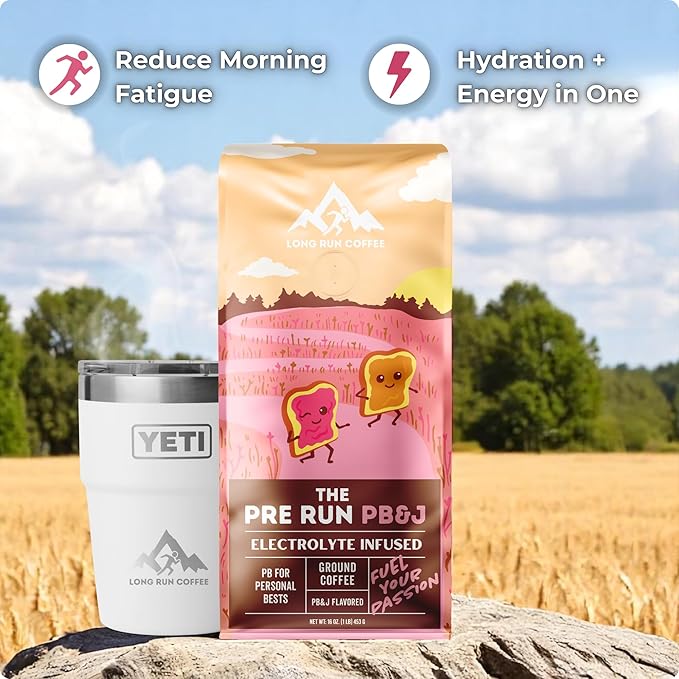 Long Run Coffee – Hydrating Coffee with Electrolytes – All Natural Energy + Hydration + Recovery for Athletes – Stomach Friendly Electrolyte Coffee for Runners (5 lb Peanut Butter &amp Jelly)