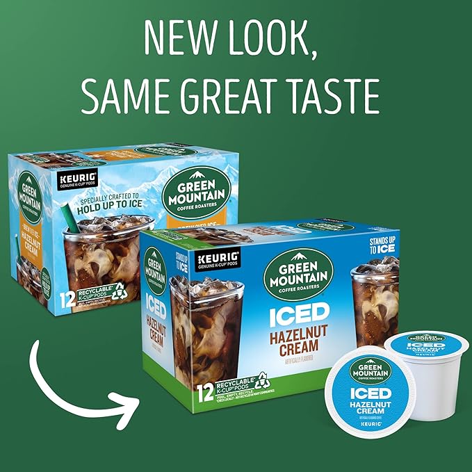 Green Mountain Coffee Roasters ICED Hazelnut Cream Single Serve Keurig K-Cup Pods Flavored Iced Coffee 72 Count