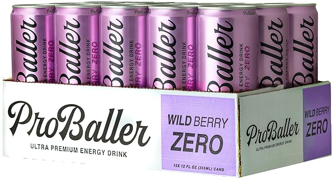 ProBaller Clean Energy Drink - Athlete-Grade Energy for Focus &amp Performance Zero Sugar NSF Certified for Sport Natural Caffeine Biotin Electrolytes Amino Acids &amp B Vitamins - Wild Berry