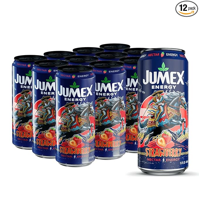 Jumex Strawberry Nectar Energy Drink 150 mg of Caffeine Real Fruit Juice 15 fl oz (Pack of 12)