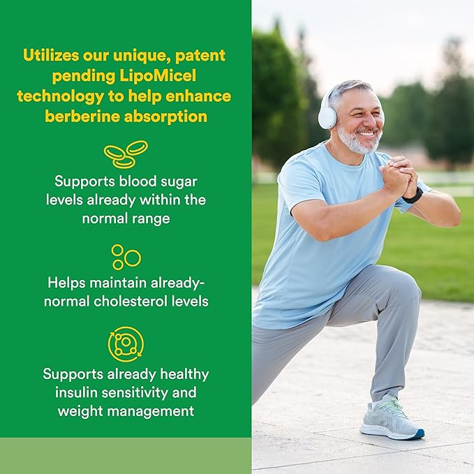 Natural Factors Berberine LipoMicel Matrix - Daily Supplement Supports Metabolic Health - Formula Supports General Health - Gluten-Free &amp Dairy-Free - 60 Liquid Softgels (60 Servings)