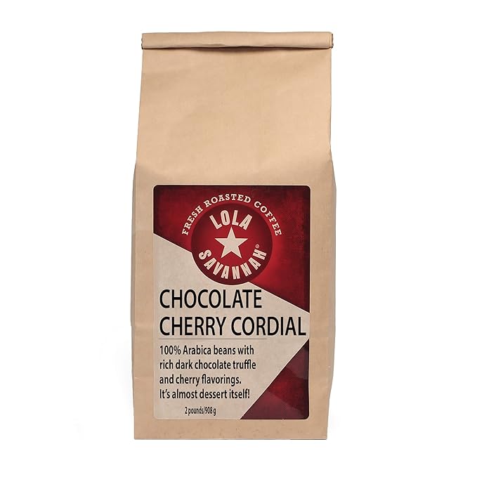 Lola Savannah Chocolate Cherry Cordial Whole Bean Coffee - Enjoy the Delicious Flavors of the Black Forest in Your Coffee | Caffeinated | 2 Pound