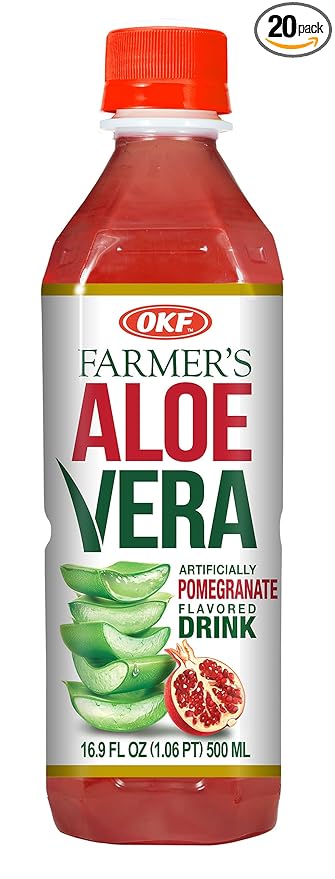 OKF Farmer's Aloe Vera Drink Pomegranate 16.9 Fluid Ounce (Pack of 20)