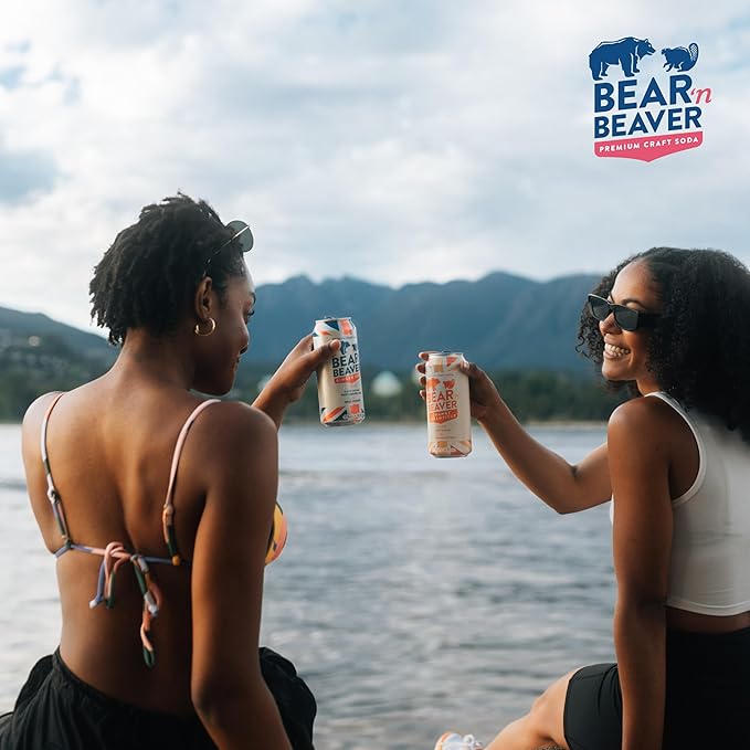 Bear 'n Beaver Premium Orange Creamsicle Craft Soda Soft Drinks - 100% Cane Sugar &amp Orange Extract - Vegan &amp Gluten-Free Bold Caffeine Free Flavor for Mocktails Floats Mixing - 12 Pack of 16