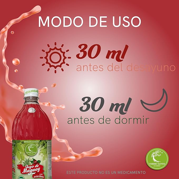 Verde Santo Maguey Juice with Cranberry 100% Natural 1 Liter