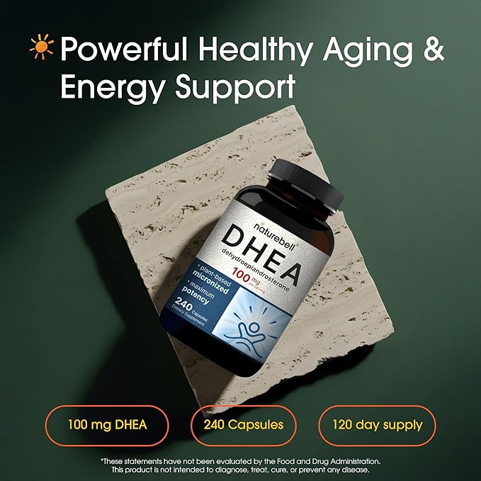 NatureBell DHEA 100mg - 240 Capsules - DHEA Supplement for Energy Levels Immune Health &amp Healthy Aging Support - Highly Bioavailable* - Non-GMO &amp Gluten Free