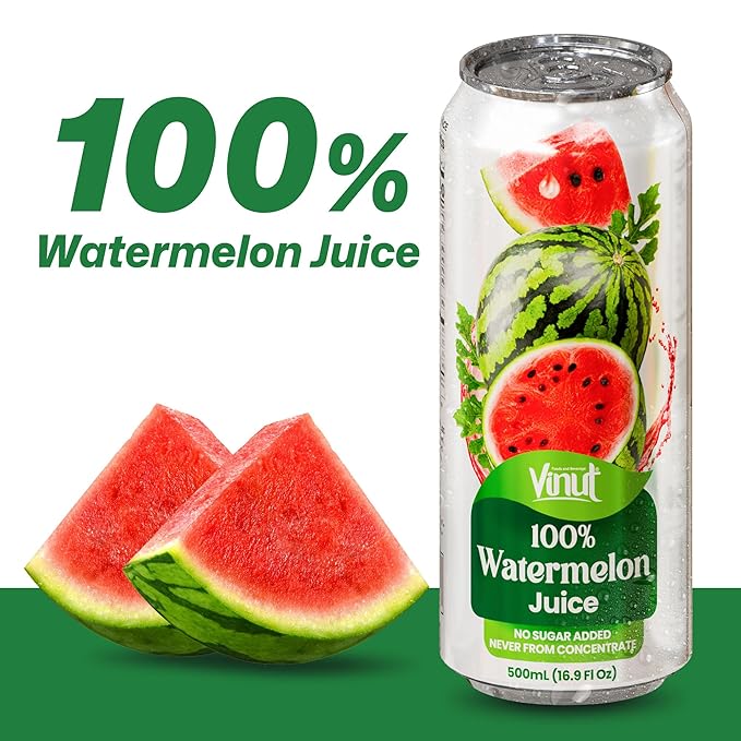 VINUT 100% Watermelon Juice No Added Sugar Not From Concentrate 16.9 fl oz (500 mL) Can Pack of 12