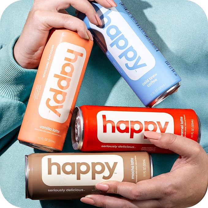 happy coffee cold brew 11 oz. cans 12 pack notes of chocolate &amp genius 100% arabica beans no artificial flavors or sweeteners