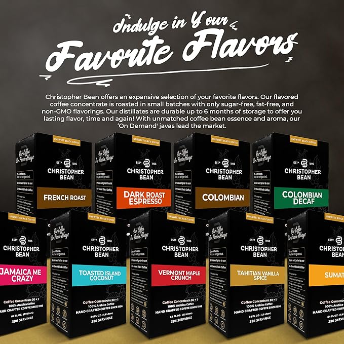 Christopher Bean Coffee - 396 servings 30 to 1 Blend Bag in Box Liquid Instant Coffee or Cold Brew Coffee Concentrate - Hot or Iced Coffee - Jamaica Me Crazy
