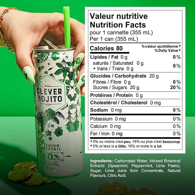 CLEVER - Mojito Nonalcoholic Mocktails for Any Occasion Sugar-Free Beverages with Botanical Extracts Low-Calorie Mocktails Non-alcoholic Drinks with 70 Calories Pack of 12 (12 oz Ea)