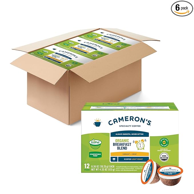Cameron's Coffee Organic Breakfast Blend Single Serve Pods 12 Count 4.33 Ounce (Pack of 6)