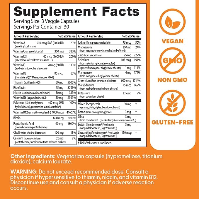 Doctor's Best Multi-Vitamin Mineral Complex - Daily Vegan Multivitamin for Women &amp Men Vitamins A C D3 E K2 Riboflavin &amp Niacin Health Support Supplement for Adults Non-GMO - 90 Veg C