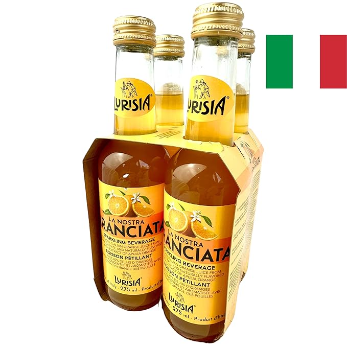 Lurisia Aranciata Italian Orange Soda 4 x 9.3 Fl Oz (275ml) - Aranciata Italian Orangeade - Citrus Orange Soft Drink - Carbonated Sparkling Fruit Juice Beverage from Italy