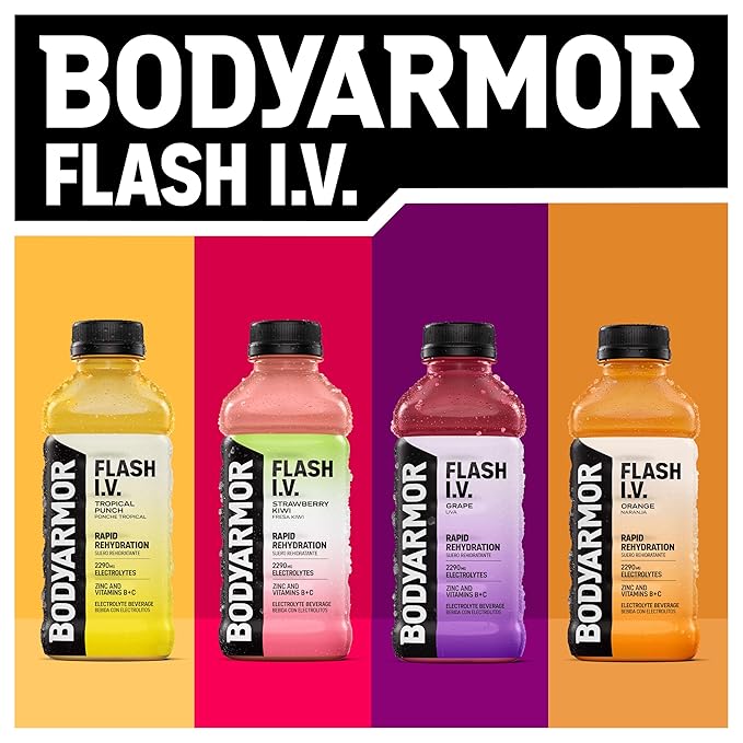 BODYARMOR Flash I.V. Zero Sugar Electrolyte Beverage Lemon Lime Hydration Drink For Rapid Rehydration Post Workout Recovery 20 Fl Oz (Pack of 12)