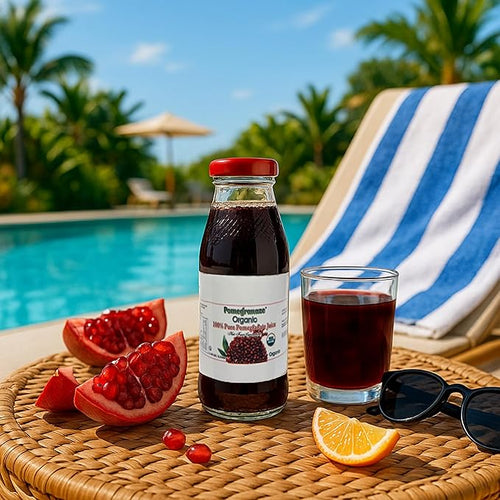 100% Organic Pomegranate Juice 6.7 Oz Glass Bottle (12 Pack) No Sugar No Artificial Colors No Preservatives No Flavors Added Gluten Free and Kosher