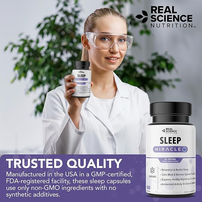 Sleep Miracle Natural Sleep Support &amp Relaxation Supplement for Adults with Vitamins C D K B6 B12 &amp Nitric Oxide Formula Deep Rest Stress Relief &amp Circulation Aid