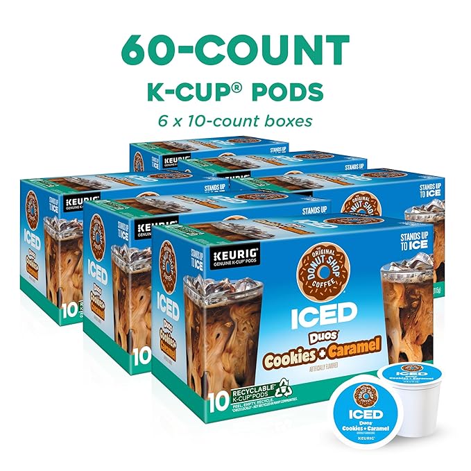 The Original Donut Shop ICED Duos Cookies + Caramel Coffee Keurig Single Serve K-Cup Pods 60 Count (6 Packs of 10)