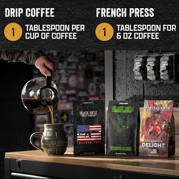 Black Rifle Coffee Company Beyond Black 5 lb Bag Ground Coffee Dark Roast - Roasted Blend Made from Arabica Beans - Colombian &amp Brazilian Beans - Veteran Founded &amp American Made