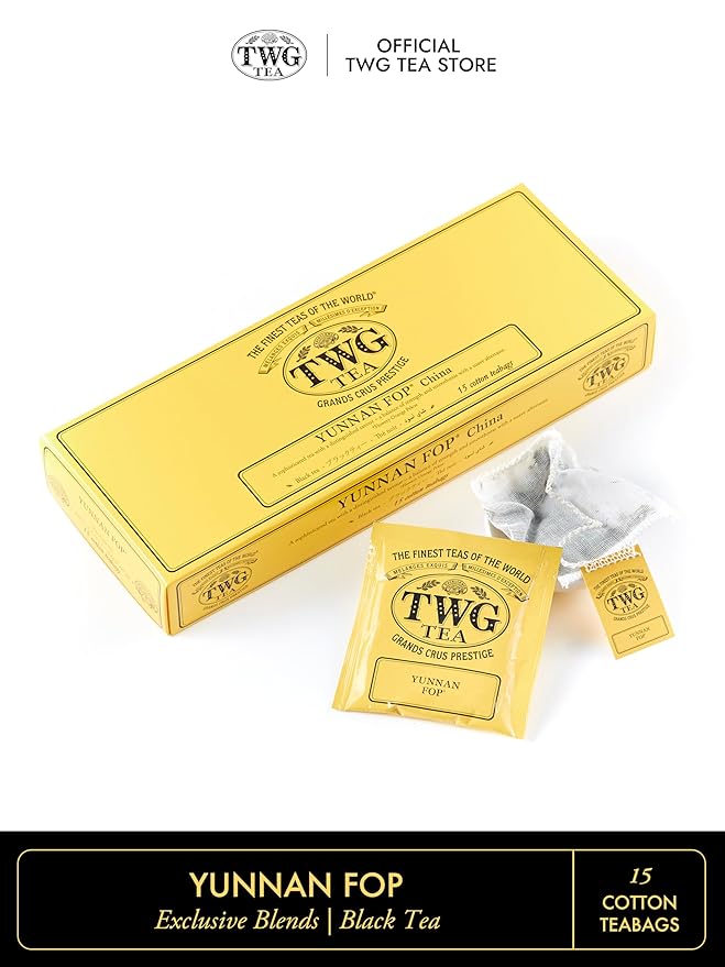 TWG Tea | Yunnan FOP | Black Tea | Earthy Suave Aftertaste | 15 Hand Sewn Cotton Teabags | Gift Set