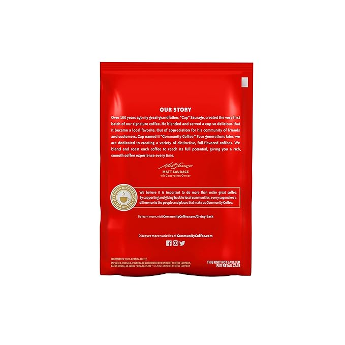 Community Coffee 100% Colombia Pre-Measured Coffee Packs Medium Dark Roast 2.5 Ounce Each (Box of 40)