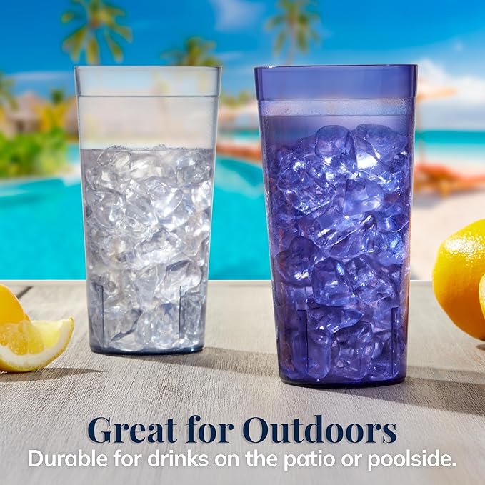 US Acrylic Cafe Plastic Reusable Tumblers (Set of 16) 20-ounce Water Cups Coastal Colors | Restaurant Style Drinking Glasses Value Set Stackable BPA-free Made in the USA | Top-rack Dishwasher Safe