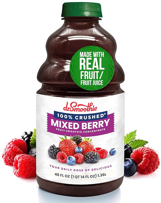 Dr. Smoothie 100% Crushed Mixed Berry – No Added Sugar Made with Real Fruits/Fruit Juice – Vegan No Artificial Colors or Flavors – Raspberry Strawberry Blackberry &amp Blueberry – 46 oz Bottle