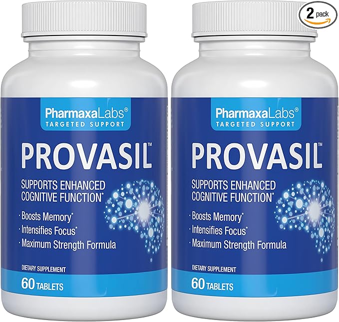 Provasil Brain Supplement for Memory Focus Mood &amp Concentration | Ginko Leaf Flavonoids Bacopa Monnieri &amp Biotin | Improve Mental Performance Attention &amp Cognitive Health (Pack of 2)