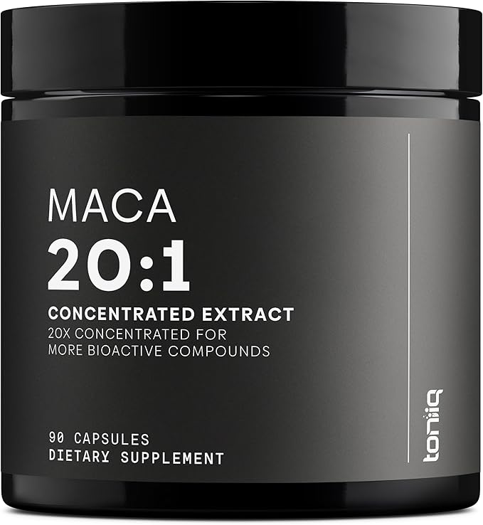 Toniiq Maca Root - Ultra High Potency 20:1 Extract - Black Red and Yellow Maca Complex - Single Origin Wildcrafted &amp Highly Concentrated - Third-Party Lab Tested - 90 Capsules
