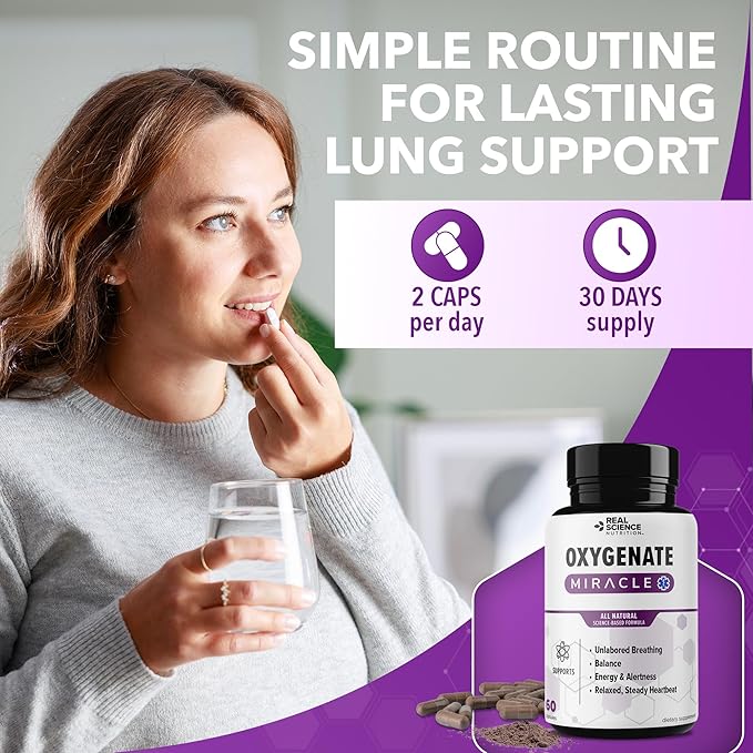 Real Science Oxygenate Miracle – Daily Lung &amp Circulation Support Supplement for Breathing Comfort and Energy – Supports Respiratory Function and Overall Wellness 60 Caps