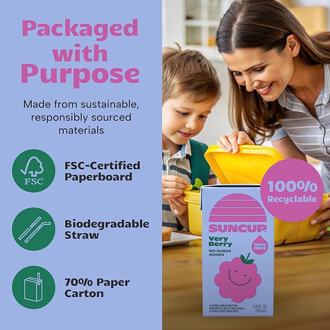 SunCup 100% Juice Boxes for Kids | No Added Sugar No Dyes No Preservatives | Trusted in Schools Across 49 States | Bulk Pack with Straw | 4.23 oz (40 Pack) Very Berry