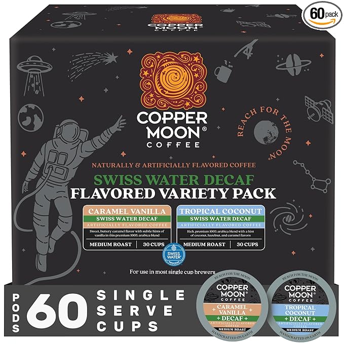 Copper Moon Coffee Swiss Water Decaf Flavored Variety Pack 60 Count