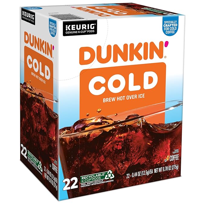 Dunkin' Brew Over Ice Keurig Single Serve K-Cup Pods 4.14 Oz 22 Pods Per Pack Case Of 4 Packs
