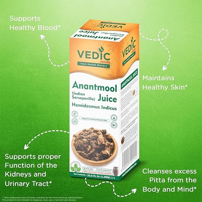 Vedic Juice Anantmool Juice - Indian Sarsaparilla - All Natural - 33.8 oz (1000 ML)