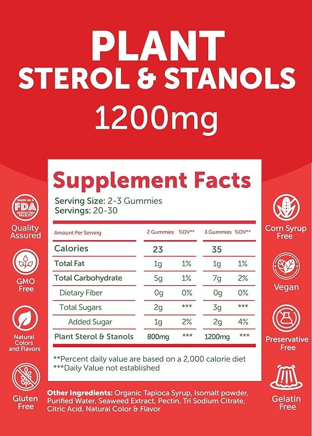 Lunakai USA Made Super Chol Gummies – 1200mg Plant Sterols &amp Stanols for Natural Cholesterol Support – Daily Phytosterol Supplement for Adults 60ct