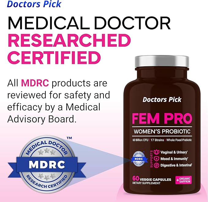 Fem Pro Probiotics for Women. 17 Clinically Effective Strains for Vaginal Digestive &amp Immune Support Urinary Tract Health pH Balance and Mood. 60 Veggie Capsules 2 Month Supply