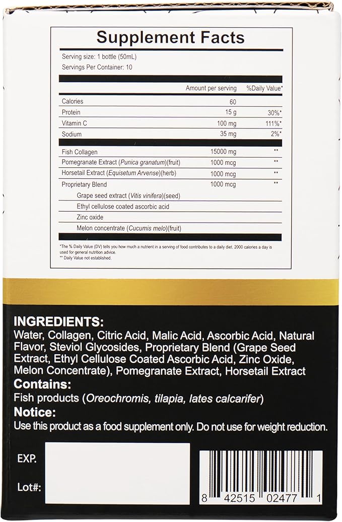 Diamond Liquid Collagen Drink for Women &amp Men 15000 mg Hydrolyzed Marine Collagen Peptides with Vitamin C Pomegranate Hair Skin Nails Joints Bones Support 50 ml x 30 Bottles