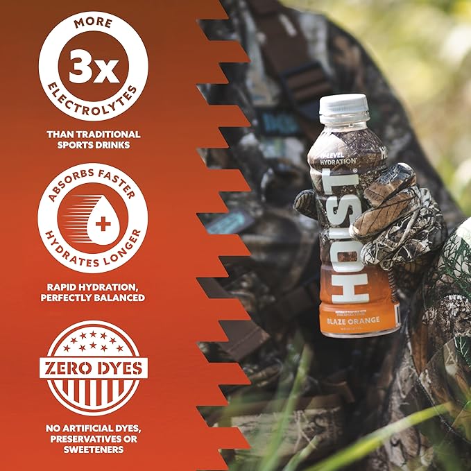 HOIST Premium Military Hydration Electrolyte Drink Powerful IV-Level Hydration Clinically Proven Dye Free Performance Drink Blaze Orange 16 Fl Oz (Pack of 12)