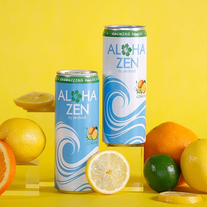 Zenbodi Aloha Zen Citrus Zen - AWAKEN Functional Beverage - 12 Pack Energy Drink Zero Sugar Energy Drinks with L-Alpha GPC Caffeine and L-Theanine