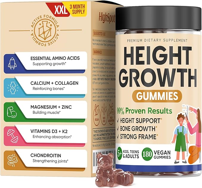 Height Growth Increase Vitamin Gummies Calcium Magnesium Zinc Ashwagandha Glucosamine Grow Tall Supplement Multivitamin for Kids Teens Adults