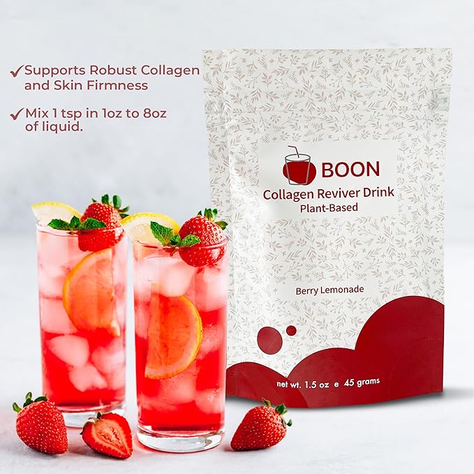 Boon Collagen Reviver Drink – Plant-Based Collagen Booster Supplement for Beautiful &amp Radiant Skin – Organic Vegan Collagen Powder – Berry Lemonade Flavor 15 Servings
