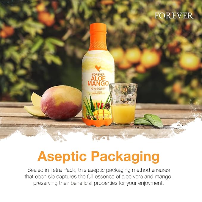 Forever Living - Forever Aloe Mango - Pure Aloe Vera Gel Infused with Mango - Gluten-Free and Vegan with Added Vitamin C - 1 Liter
