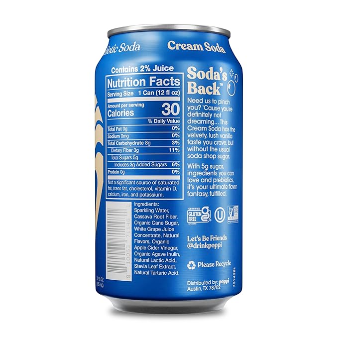 Poppi Sparkling Prebiotic Soda Beverage with Apple Cider Vinegar Seltzer Water and Fruit Juice Cream Soda Flavor 12 Fl Oz Pack of 12 Packaging May Vary