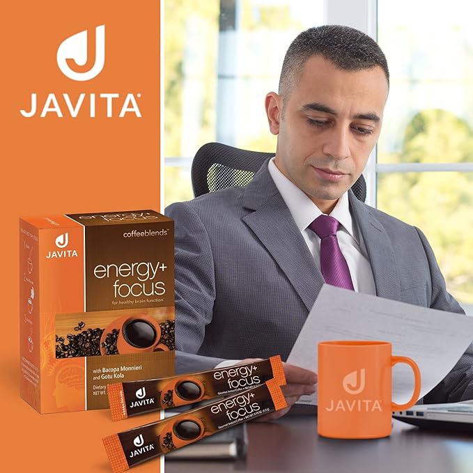 Energy + Focus Instant Coffee by Javita – Premium Arabica with Adaptogens – Clean Energy &amp Mental Clarity Support – Convenient Functional Coffee Medium Roast Coffee Mix (1 box/24 serv.)