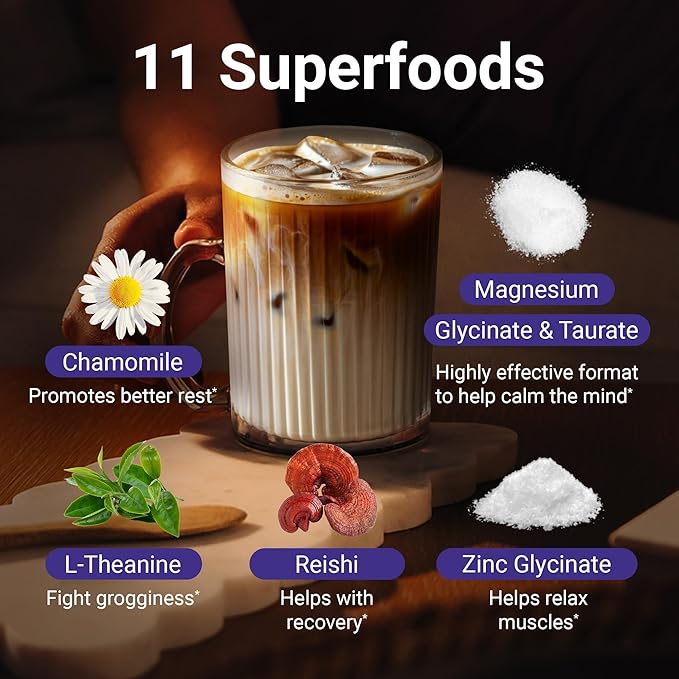 MoonBrew Nighttime Magnesium Vanilla Latte Mix Natural Sleep Aid Drink Mix for Adults - Calming Melatonin-Free Sleep Support Powder with Magnesium Glycinate L-Theanine Chamomile &amp Zinc