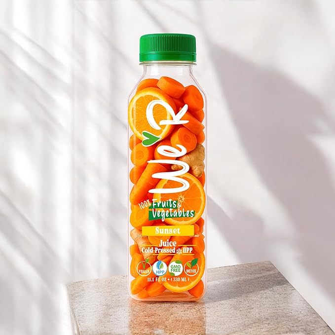 WE’R Sunset – Orange Carrot &amp Ginger – 100% Fruit &amp Veggie Juice – Cold-Pressed &amp HPP – 10 Pack – 11.2 fl oz Each (330 ml) – Vegan GMO-Free Not From Concentrate