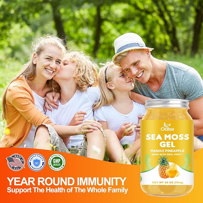 (28OZ Irish Sea Moss Gel Mango Pineapple Flavor - Natural Seamoss Gel with 92 Minerals and Vitamins - Non-GMO Gluten-Free Vegan - Immune Support