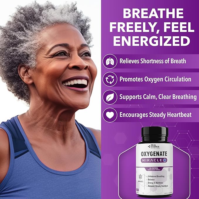Real Science Oxygenate Miracle (Pack of 3) – Lung Support Supplement to Help Relieve Wheezing Shortness of Breath Rapid Heart Rate &amp Fatigue – for Clear Lungs &amp Breath Support 60 Caps Each