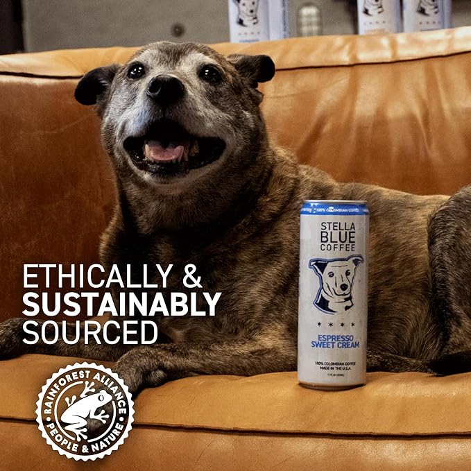Stella Blue Espresso Sweet Cream Latte Cans Ready-to-Drink Coffee Energy Beverage 100% Colombian Coffee 190mg Natural Caffeine Gluten Free &amp Good Source of Protein 11oz Can 12 Pack